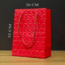 Epilons Büyük Boy Kırmızı Gold Desenli Hediye Çantası