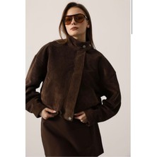 İldies Store Bomber Kadife Ceket Kahverengi