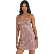 Amora Secret Özel Tasarım  Vizon Kısa Saten Gecelik 8211