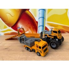 Scntoys Sürtmeli Diecast 4x4 Inşaat Araçları Kepçe Oyuncak Kepçe Taşıyan Tır 25 cm 2'li Set