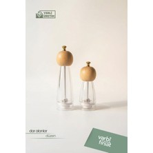 VarBiFırsat 2'li Ahşap Başlıklı Şeffaf Akrilik Tuzluk Karabiberlik Baharat Öğütücü Değirmen Seti