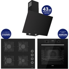 Ferre Flowart Digital Siyah Cam Ankastre Set ( Kaymaz Döküm Izgara ) QBL63CS+SC205-FA+D077-SA