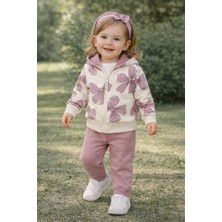 Aspo Baby Kids Kız Bebek/ Çocuk 3lü Takım Hırka Pantolon Uzun Kollu Sweatshirt