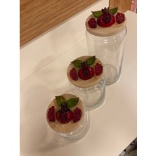 Kavanoz 3'lü Set 3 Boy El Yapımı Porselen Nar Dekorlu Vakumlu Kapak Yükseklikleri 21-14-11- cm