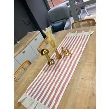 Nurgita Home Vintage Duck Keten Çizgili Ucu Fırfırlı Runner&dekoratif Örtü