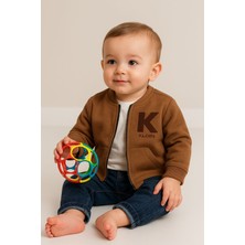 Aki Moda Kids Akı Moda Kıds Erkek Bebek Süet Kahverengi Fermuarlı, Kapşonsuz Hırka Pantolon Sweatshırt Takım