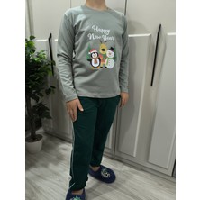 Pidal Giyim Yılbaşı Özel Happy New Year Baskılı Pamuklu Uzun Kollu Unisex Çocuk Eşofman Takımı