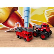 Scntoys Sürtmeli Diecast 4x4 Itfaiye Taşıyan Tır Oyuncak Itfaiye Aracı 2'li Set 25CM