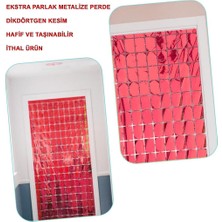Nessiworld Ekstra Metalize Kırmızı Renk Disko Dikdörtgen Kesim Kapı Perdesi Dekorasyon 1x2 Metre