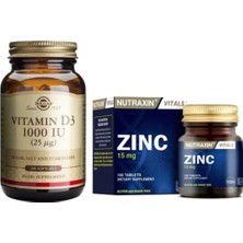 Solgar D3 Vitamini 1000 Iu 100 Kapsül + Cilt, Saç, Tırnak Sağlığı Için Çinko Takviyesi 15 Mg 100 Tablet