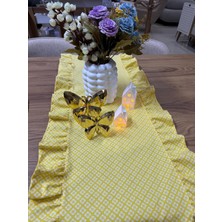 Nurgita Home Vintage Duck Keten Sarı Çiçekli Fırfırlı Oval Runner