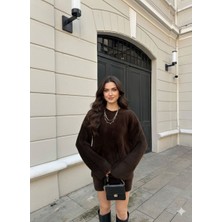 Anbly Collection Bisiklet Yaka Kazak Mini Etek Peluş Dokuma Kumaş Kadın Ikili Triko Takım