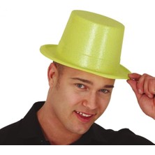 Floresan Sarı Renk Simli Uzun Fötr Melon Şapka 12 cm