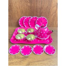 Scntoys 15 Parça Çay Seti Fincan Takımı Metal Evcilik Oyunu Pembe Kutulu Oyuncak Çay Seti Mutfak Seti