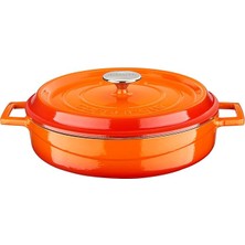 Wishora Store Döküm Çok Amaçlı Yayvan Tencere Döküm Demir Yekpare Kulplu Edition Serisi ÇAP(Ø)28CM. Turuncu