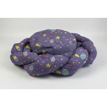 Patilemece Mor Uzay Desenli 60X60 Yuvarlak Örgü Fermuarlı Yıkanabilir Kedi Köpek Yatağı