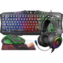 Wishora Store KM-404 Argentı Rainbow Aydınlatmalı USB Gaming Combo Q Klavye + Kulaklık + Mouse + Mousepad
