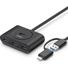 Wishora Store USB A/usb C To 4 Port USB 3.0 Hub Çoklayıcı Siyah 1 Metre