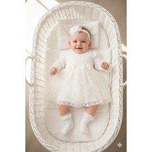 Miniday Kız Bebek Mevlütlük Elbise Bandanalı Dantelli ELB1068