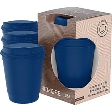 Wishora Store Reusable Cup/tekrar Kullanılabilir Kapaklı Kahve Kupası/taşınabilir Sert Plastik Bardak - 3'lü Lacivert Renk- 300ML / Yıkanabilir/bpa & Bps Içermez