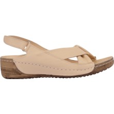 Napa Shoes Hakiki Deri Arka Bantlı Çapraz Rahat Taban Kadın Sandalet NAPA-224