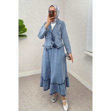 Nils Butik Fırfır Detaylı Beli Lastikli Denim Ikili Tesettür Takım