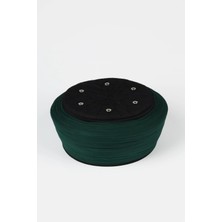 Sarıkhane Çocuk Talebe Sarığı - Yeşil Kumaş - Siyah Takke - Düz Sarım - Kuş Gözü - 6 Metre
