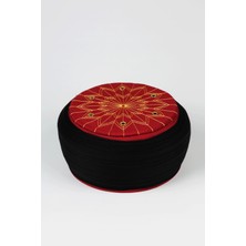 Sarıkhane Çocuk Talebe Sarığı - Yeşil Kumaş - Bordo Takke - Yuvarlak Sarım - Kuş Gözü - 4 Metre