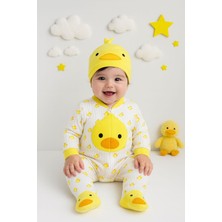 Aki Moda Kids Kız Erkek Civcivli Tulum Şapkalı 2 Li Set Pamuklu Takım