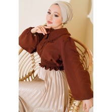 Yaren Butik Bebe Yaka Bel Büzgülü Uzun Kollu Kadın Bluz