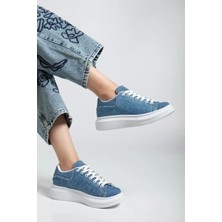 Erceka Günlük Sneaker Kadın Spor Ayakkabı Bağcıklı Siyah Beyaz Mavi Kot Kutulu Kaydırmaz Taban