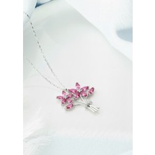 Çekirdek Jewelry 925 Ayar Gümüş Pembe Taşlı Buket Kolye