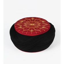 Sarıkhane Çocuk Talebe Sarığı - Siyah Kumaş - Bordo Takke - Çapraz Sarım - Kuş Gözü - 6 Metre