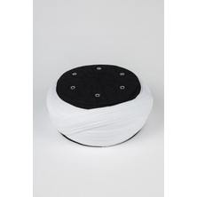 Sarıkhane Çocuk Talebe Sarığı - Beyaz Kumaş - Siyah Takke - Çapraz Sarım - Kuş Gözü - 6 Metre