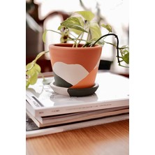 Wishora Store Savana Saksı+Tabak • Abstract Yeşil Sarı (Küçük)