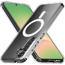 Wishora Store Samsung Galaxy A56 Için Şeffaf Kılıf Magsafe Aksesuarları ile Uyumlu Arkası Sert Pc Köşeleri Darbe Emici Silikon A56 Için Kılıf Sararmaya Dayanıklı Kalın Koruyucu Güçlü Manyetikli A56 Kılıf