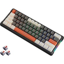 Wishora Store Leaven K610 Mini Kablolu Mekanik Rgb Işıklı Klavye 61 Tuşlu Kırmızı Switch Kompak ve Şık Tasarım Ingilizce Q Klavye 10CM x 29CM (Kahverengi - Beyaz)