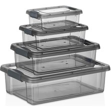 Wishora Store 4'lü Kilitli Plastik Saklama Kabı Seti, Iç Içe Kilitli Plastik Erzak Saklama Kabı | Iç Içe Istiflenebilir, Yer Tasarrufu (Gri)