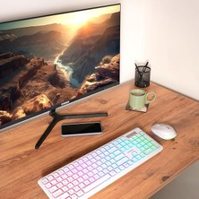 Wishora Store KM-319BT 2.4g+Bt1+Bt2 Çoklu Cihaz Bağlantılı Q Set Kablosuz Tak ve Kullan Klavye + Mouse (Beyaz)