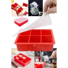 Wishora Store Chef Silikon Kapaklı Xxl Büyük Boy 6'lı Küp Buz Kalıbı Siyah (Kırmızı)