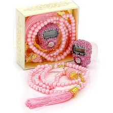 Wishora Store Online Taşlı Zikirmatik - Inci Tesbihli Hediyelik Set - Pembe Renk