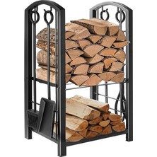 Wishora Store 5 Li Ithal Metal Oval Odunluk Raflı Şömine-Soba Maşa Takımı Aksesuar Seti SS-004