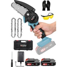 Wishora Store Çift Akülü Çift Zincirli Budama Testeresi Taşıma Çantalı 48V Şarjlı Testere Eldiven Hediyeli