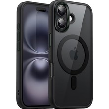 Wishora Store iPhone 16 Için Super-Crystal Magsafe ile Uyumlu Kılıf Arkası Kristal Berraklığında Cam Görünüm Kenarları Darbe Emici Silikon Hybrid Kılıf (Siyah, 16)