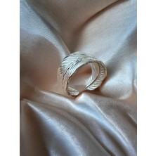 Melanj Craft Yaprak Desenli Ayarlanabilir Çelik Yüzük - Silver