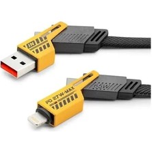 Wishora Store In 1 Çoklu USB Şarj Kablosu: 120 Cm, Type C To Lightning Örgü Şarj Kablosu USB A/usb C 65W Tip C/27W Pd Her Cihaz ile Uyumlu Metal Başlıklı CL24