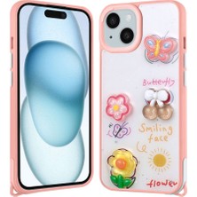 Alpsa Teknoloji Apple iPhone 15 Plus Kılıf Parlayan Sıvılı Simli Kabartma Figürlü Alps Cevze Kapak-Pembe