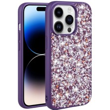 Alpsa Teknoloji iPhone 14 Pro Max Uyumlu Parlak Taşlı Tasarım Alps Linea Kapak-Derin Mor