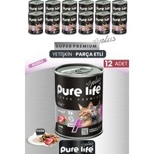 Pure Life Plus 12'li Kuzulu Yetişkin Kedi Chunk Konserve Parça Etli Yaş Mama 400 gr
