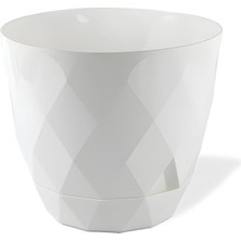 Wishora Store Yakamoz Prizma Saksı Drenajlı Tabaklı Plastik Çiçek Saksısı (Beyaz, 9.2 Lt)